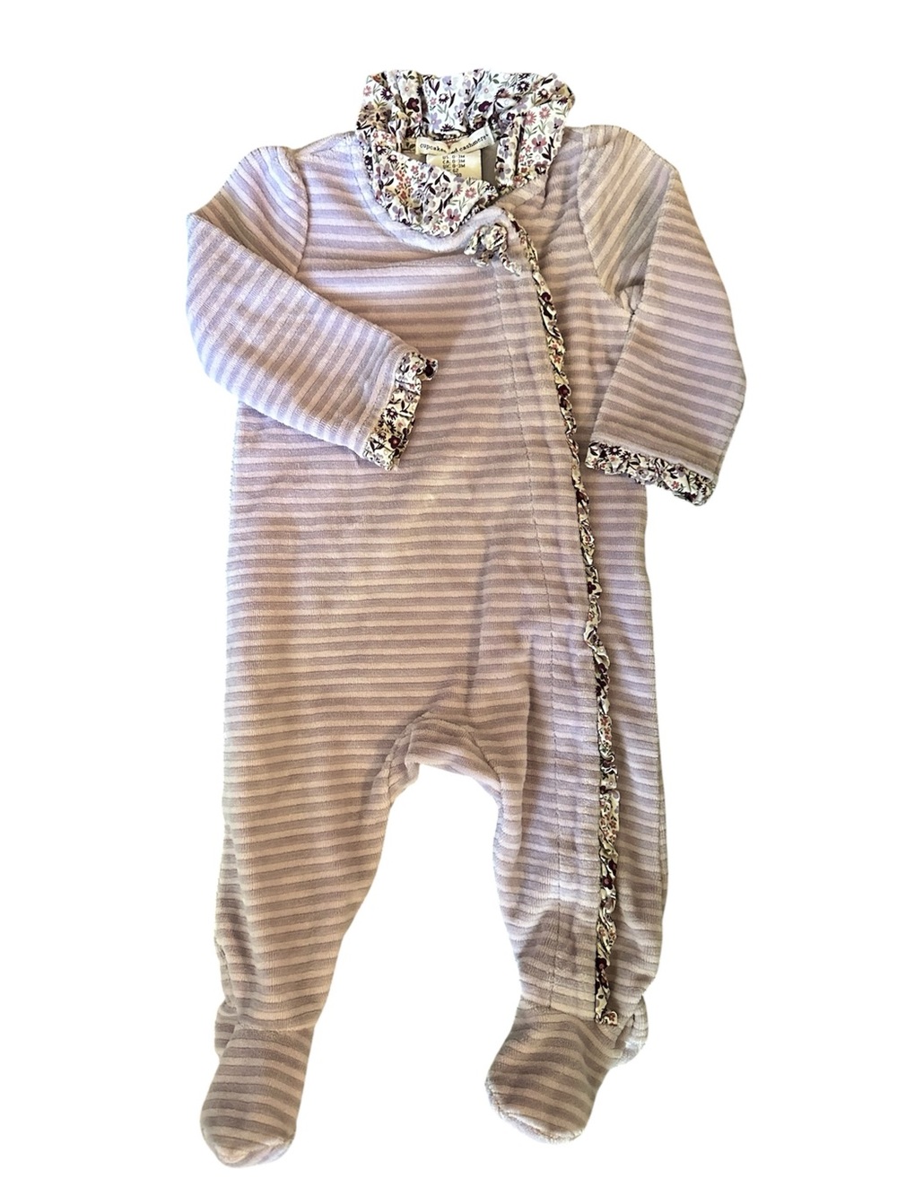 Cupcakes and Cashmere Floral Baby Sleeper Boutique Ruffle Cottage Purple 0-3M
